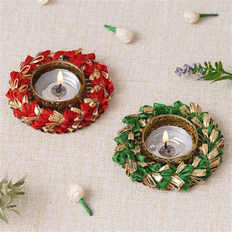 eCraftIndia Set of 2 Green and Red Round Shaped Floral Handcrafted Dec