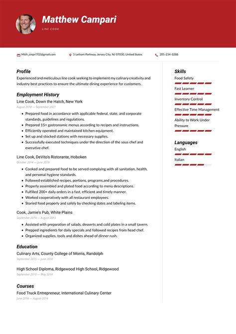 Image result for Cook Resume Examples