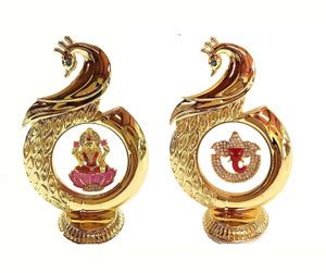 INTERNATIONAL GIFT Gold Plated Laxmi Ganesh Idol In Peacock Shape | For ...