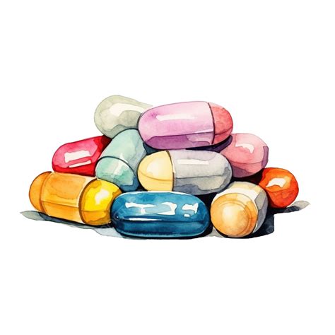 Watercolor Medical Clip Art Pill, Watercolor, Hand, Draw PNG ...