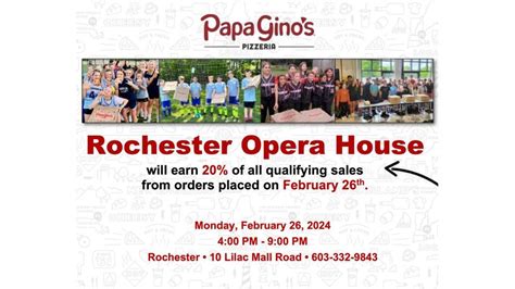 Fundraiser | Support Rochester Opera House @ Papa Ginos, Papa Gino's ...