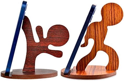 RETAILMONK Pack of 2 Wooden Mobile Stand, Smart Phone Desktop Charging ...