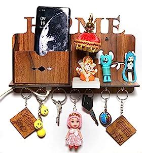 Fun Value Home Side Shelf Wall Shelves Wooden Shelf Rack, 7 Key Hanger ...