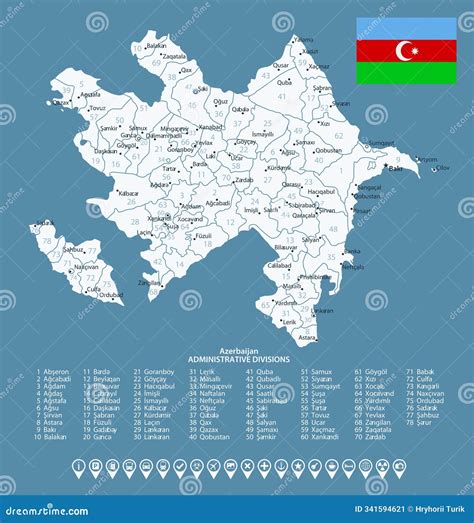 Azerbaijan - Detailed Map Of The Country In Blue Colors With Cities ...