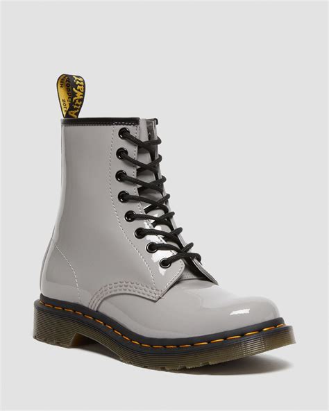 1460 Women's Patent Leather Lace Up Boots in Grey | Dr. Martens