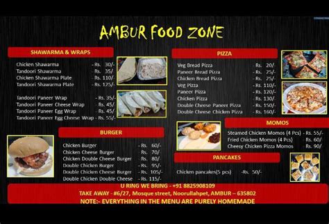Menu at Ambur Food Zone, Ambur