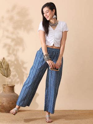 Buy Globus Women Blue All Over Printed Straight Fusion Palazzos With ...