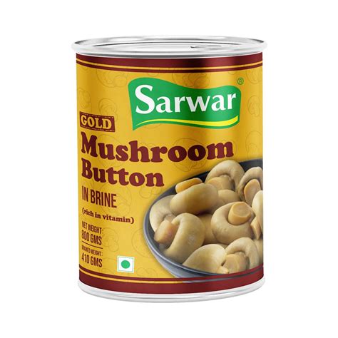 Sarwar Gold Button Mushrooms in Brine 800g Can | Whole Mushrooms | Rich ...