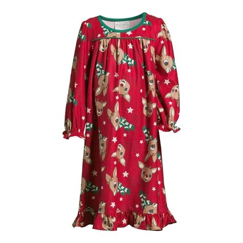 Rudolph Toddler Girl's Christmas Print Red Flannel Holiday Nightgown ...