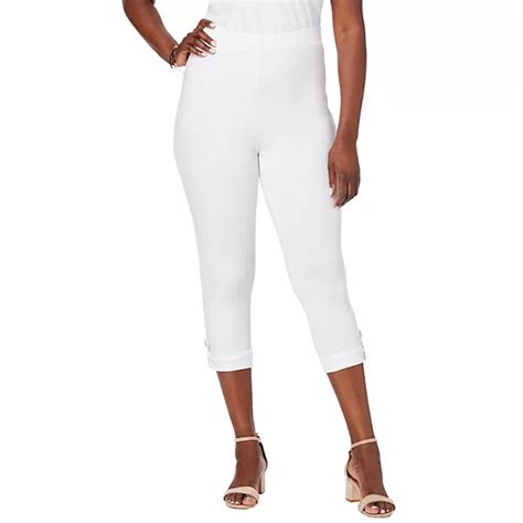 Jessica London Women's Plus Size Stretch Cotton Cuff-button Capri Legging