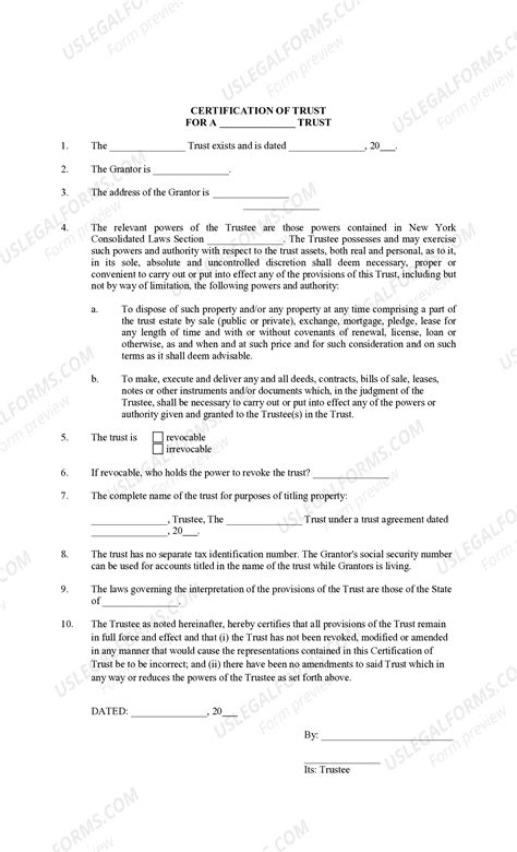 New York Certification of Trust | US Legal Forms