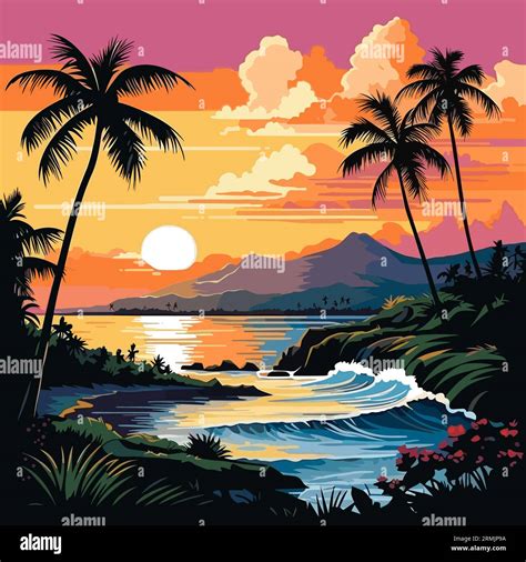 Hawaiian Beach Sunset Drawing