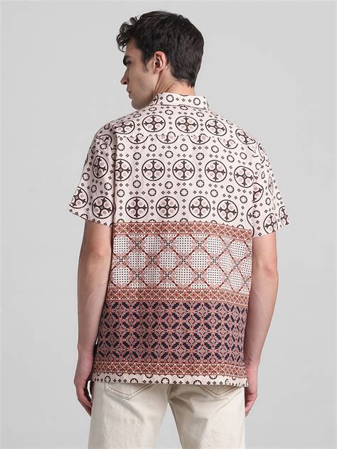 Beige Printed Short Sleeves Shirt