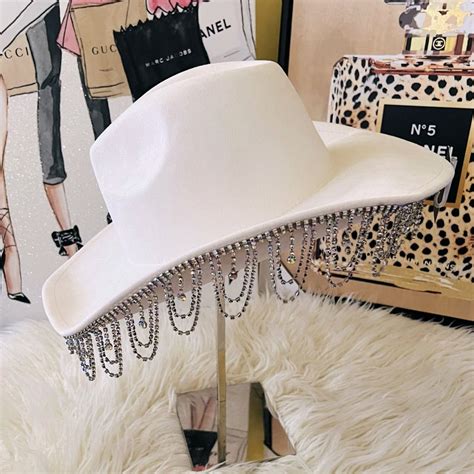 NWT Rhinestone Dangle Off White Color Cowgirl Hat | Cowgirl hats, Hats ...