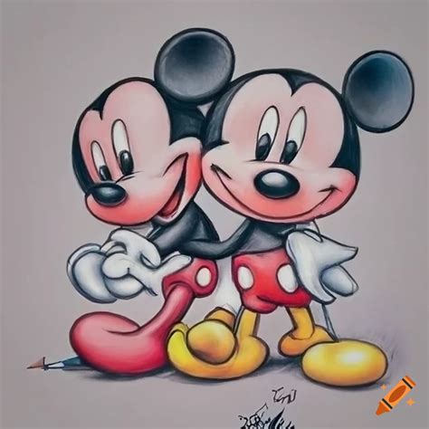 Pencil Sketches Of Mickey And Minnie Mouse All Done With Naughty