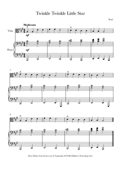 Twinkle Twinkle Little Star for Viola - Free Sheet music for Viola ...