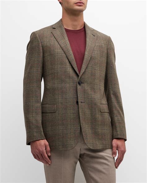 Giorgio Armani Men's Plaid Wool Cashmere Blazer | Neiman Marcus