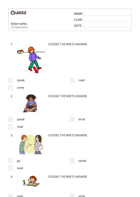 50+ Action Verbs worksheets for 4th Class on Quizizz | Free & Printable