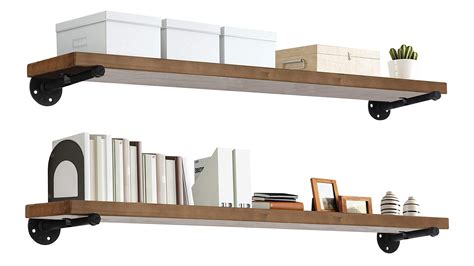 Buy TEN49Industrial Pipe Wood Wall Shelf - 48" Espresso Real Wooden ...