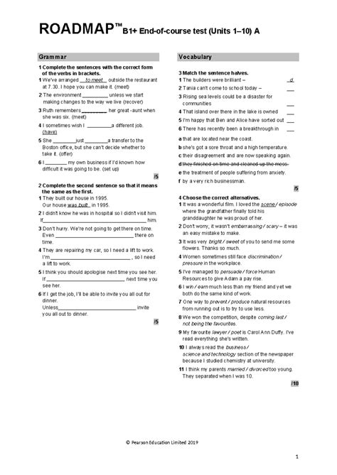 Road Map B1+ End-course test grupa A extramural - ROADMAP ™ B1+ End-of ...