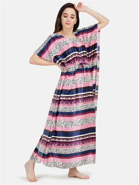 Satin Kaftan Nightgown with Multi Color Print – KOI Sleepwear