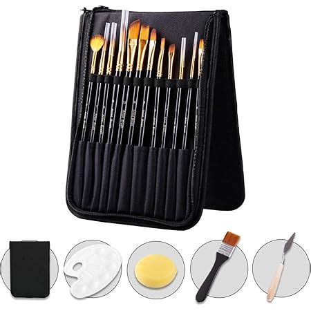 KABEER ART 15 Pcs Paint Brush Set Includes Pop-up Carrying Case with ...