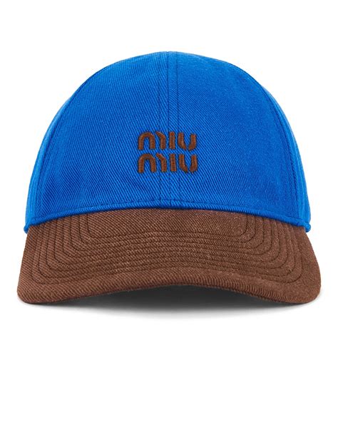 Miu Miu Drill Washed Bicolore Hat in Azzurro & Cacao | FWRD