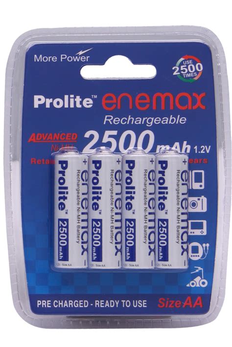 Prolite EneMAX Ni‐Mh AA Rechargeable Battery 2500mAh | Pack of 4 | Low ...