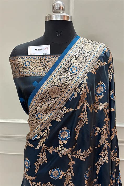 Firozi Henna Jaal Katan Silk Banarasi Saree – Mohsin Textiles