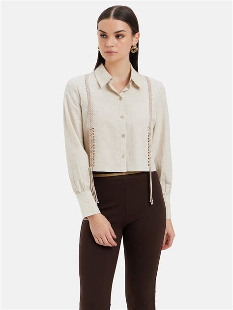 Full Sleeves Embroidered Cropped Shirt | Women's Crop Top – KAZO