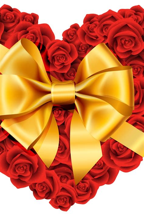 Download wallpaper flowers, gift, roses, vector, art, bow, Valentine ...