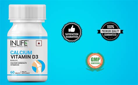 INLIFE Calcium and Vitamin D3 Tablets for Men Women | Calcium Carbonate ...