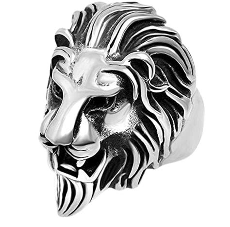 Buy King Lion Head Ring Silver Color Stainless Steel Roaring Lion Head ...