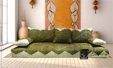 Olive Green Moroccan Floor Sofa , Moroccan Floor Pouf , Set of Floor ...