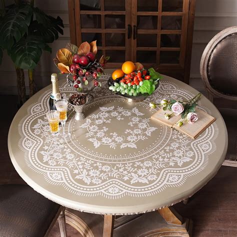 Amazon.com: Artbloss Fitted Round Tablecloth with Elastic Waterproof ...