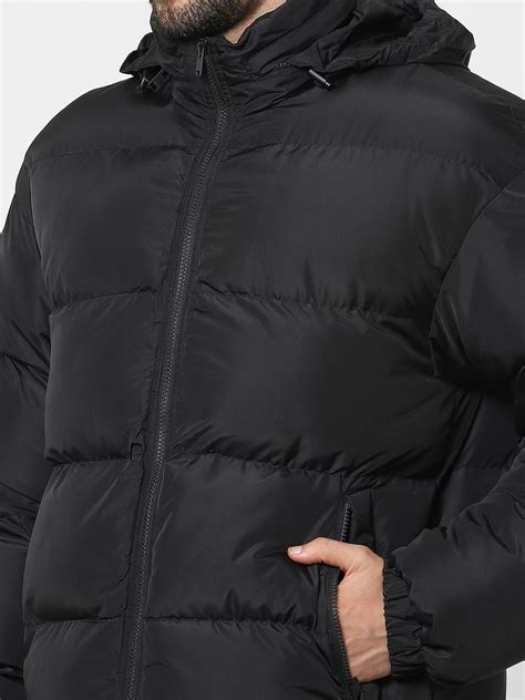 Buy Black Hooded Puffer Jacket for Men Online