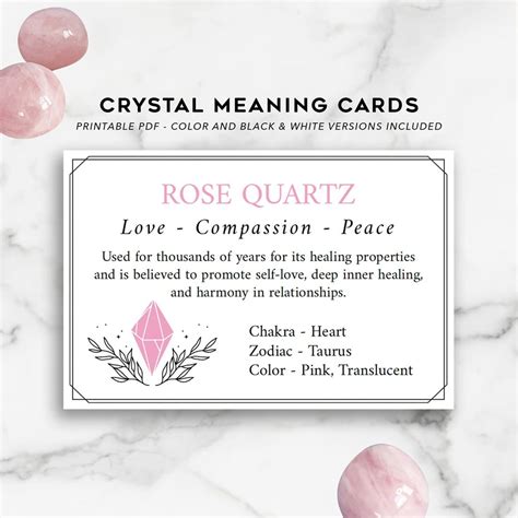 Rose Quartz Printable Cards PDF Instant Download Quartz Crystal Healing ...