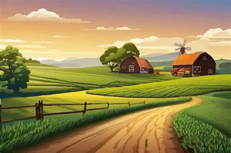 A painting of a farm with a farm and a windmill | Premium AI-generated ...