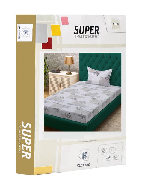 Grey Ethnic Motifs 300 TC Cotton Blend Fitted Single Bedsheet in Book ...