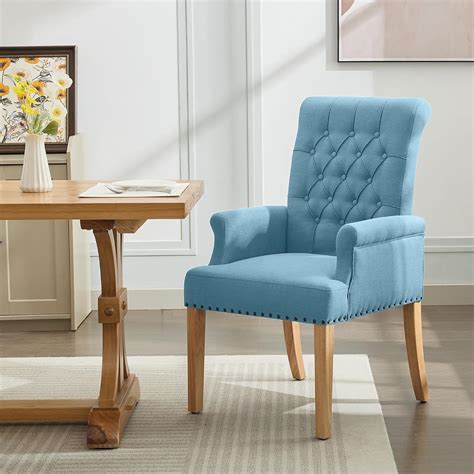 Amazon.com - WUTUTUEE Fabric Dining Chair with Arms, Upholstered Tufted ...