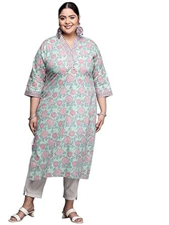 Buy Extra Love by Libas Women's Cotton Floral Straight Fit Kurtas ...