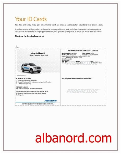 Image result for Progressive Insurance ID Card Template