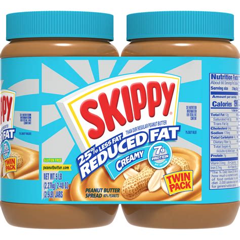 SKIPPY Reduced Fat Creamy Peanut Butter Spread, 40 oz Jar (2 Pack ...