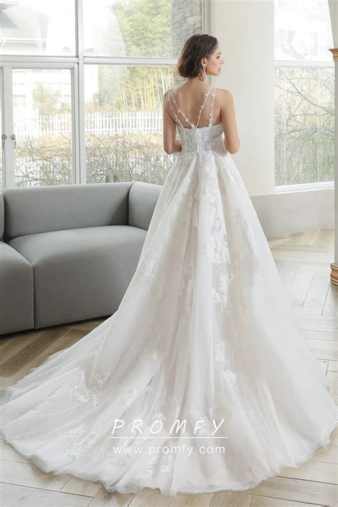 Ivory Lace Straps Tulle Puffy Destination Bridal Dress - Promfy
