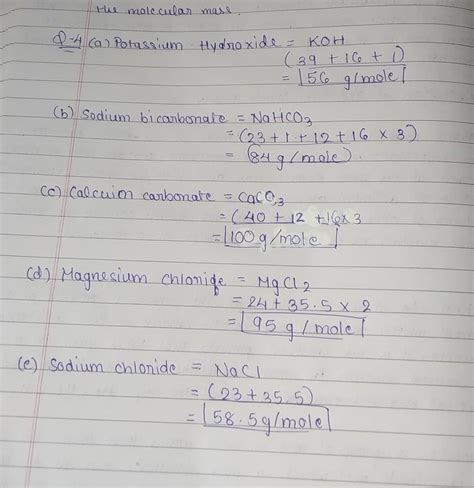 Write the formula for the following and calculate the molecular mass ...