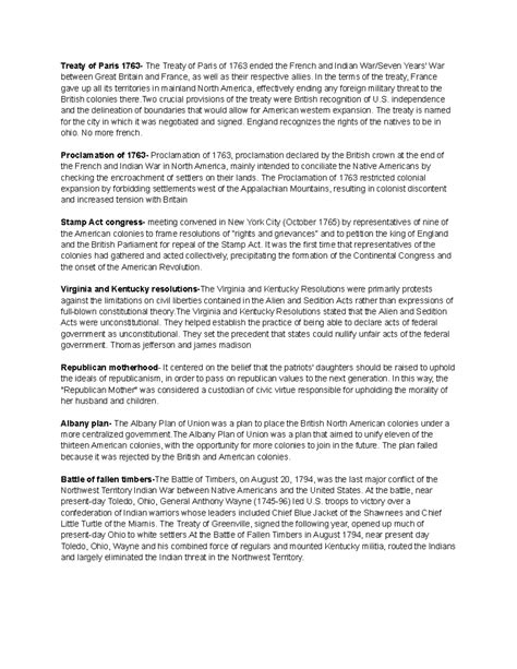 Apush Unit 3 Notes - unit 3 - Treaty of Paris 1763- The Treaty of Paris ...