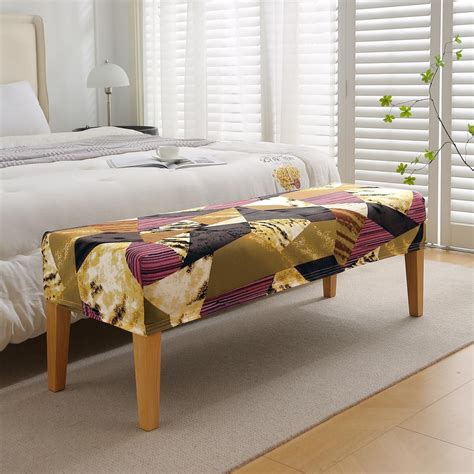 Elastic Printed Dining Bench Stretchable Slipcover, Wine Abstract Geom ...
