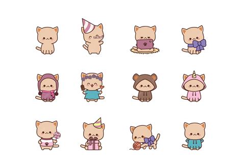 Premium Vector | Set isolated cute kitty kawaii chibi style Cat character