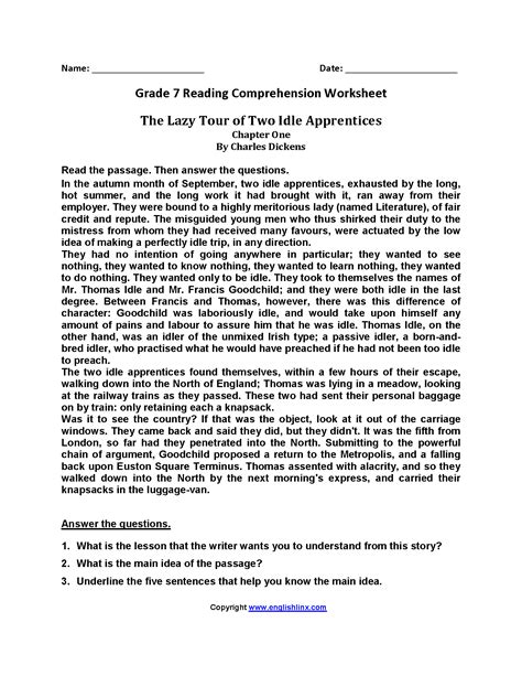 Reading Practice For 7th Grade Worksheets