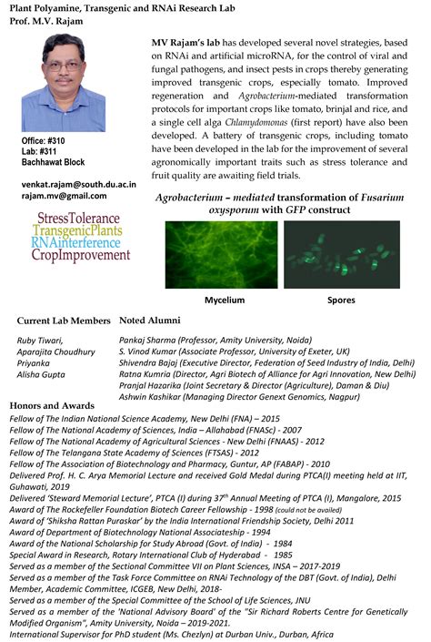 Department of Genetics – Plant Polyamine, Transgenic and RNAi Research ...